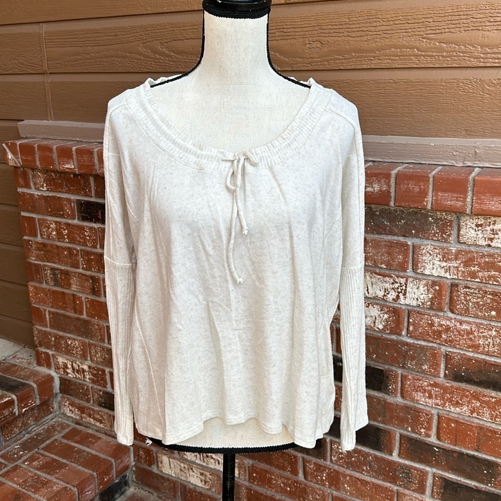 Johnny Was Calme Tunnel Drawstring Cropped Sweater Ecru Women's Size Large NWT